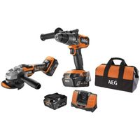 Pack 5 outils AEG sans fil 18V - perceuse, perforateur, visseuse à chocs, meuleuse, lampe 2 Batteries 5Ah, chargeur et sac