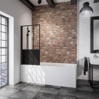 Pare baignoire, 70 x 130 cm, 1 volet pivotant, verre décor Atelier, style verrière industrielle, profilé noir, Schulte