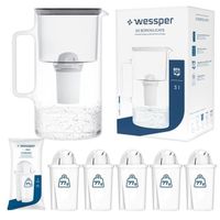 Carafe Filtrante Wessper 3,3L - Compteur LED, Filtre Classic Compatible Brita, Sans BPA - Blanc
