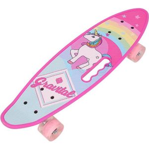 SKATEBOARD - LONGBOARD Skateboard silencieux 59 x 15 x 11 cm avec motif licorne, Clignotant quatre roues, Rose