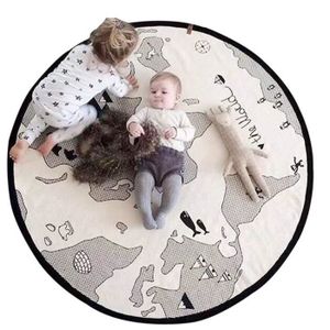 TAPIS DE JEU Tapis de jeu pour bébé en toile de coton douce - Carte du monde - Diamètre 135 cm - Gris