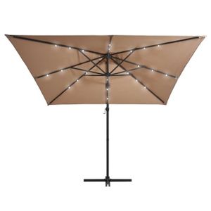 PARASOL KIMISS Parasol déporté avec LED et mât en acier 250x250 cm Taupe-LEF