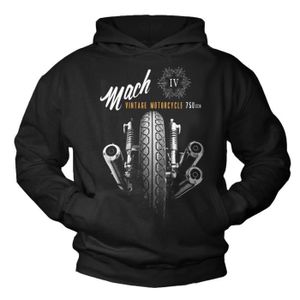 SWEATSHIRT MAKAYA Vintage Custom Sweatshirt Noir - Kawa Motard Sweater - Pull à Capuche Moto Noir