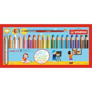 CRAYON DE COULEUR STABILO 18 crayons de couleur Multi-talents Woody 3in1 + 1 pinceau rond taille 8 + 1 taille-crayon