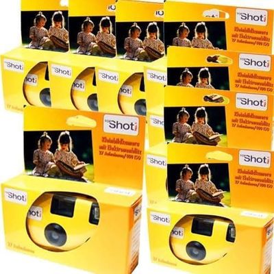 Lot De 3 Appareils Photo Jetables Porst Topshot Jaune - 27 Photos Chacun + Flash - Parfait Fêtes Et Voyages