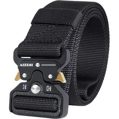 Ceinture Tactique Homme Nylon Noir - Boucle Rapide Métal, Élastique, Ajustement Micro, Cadeau Fête Des Pères