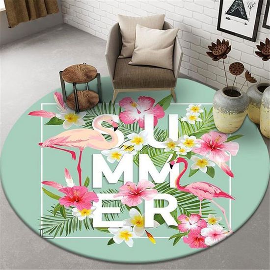 Tapis Rond Salon Motif Pivoine - 180 Cm, Antidérapant, Lavable, Pour Intérieur/Extérieur