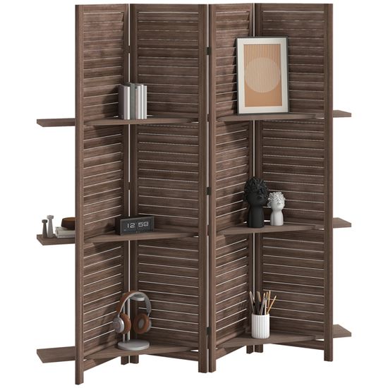 Paravent séparateur de pièce HOMCOM 4 panneaux 160 x170 cm 2 étagères, pliable, en bois pour le bureau, salon, chambre, naturel - Maison