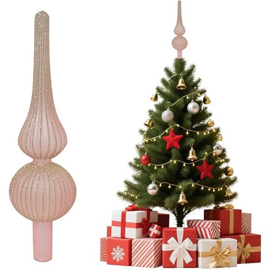 Étoile De Sommet De Sapin En Verre Scintillant - 26 Cm De Haut - Base 1,8 Cm - Rouge, Rose, Argent - Décoration Noël