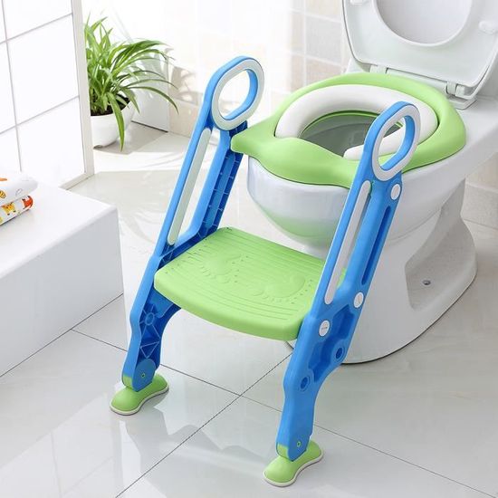 Reducteur de WC Pliable et Réglable Siège de Toilette Enfant Bébés Escalier Toilette avec Échelle Marche Bleu et Vert