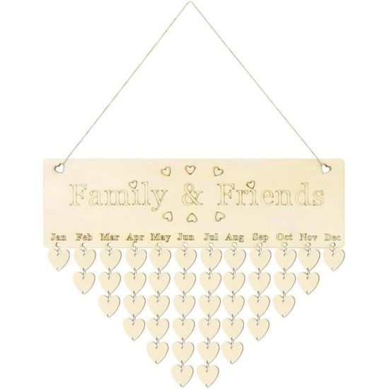 OYEFLY Gifts For Mamans Dads – Calendrier En Bois Pour Rappel D'anniversaire – Plaque Murale Avec Traqueur – 100 étiquettes Avec Trous Et Motifs De Paroles De Famille