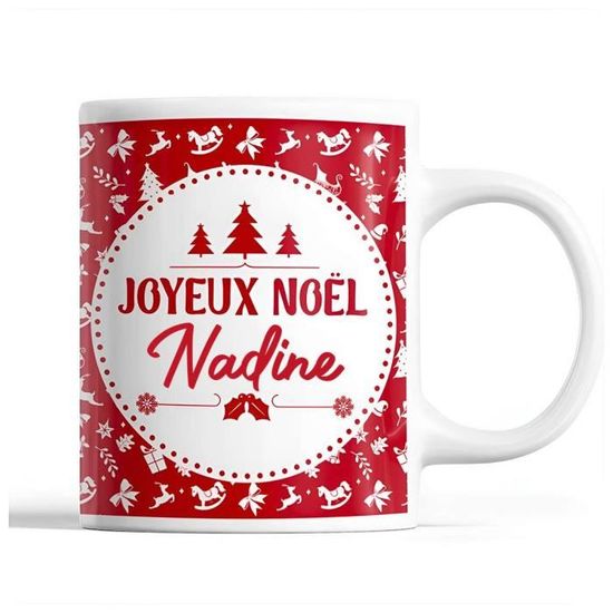 Tasse Noël Nadine Rouge  Mug prénom Idée Cadeau Secret Santa