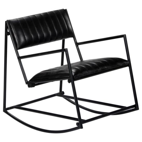 Haute qualité - Chaise à bascule Style Contemporain Fauteuil à bascule Noir Cuir véritable