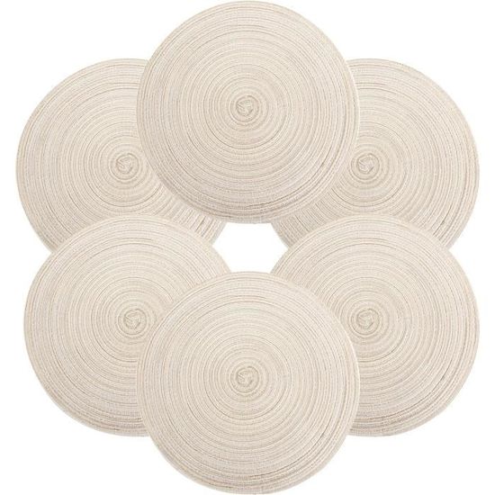 NyShine Sets De Table Ronds En Coton, Lot De 6 Napperons Tressé Antidérapants Et Résistantes à La Chaleur, 37 * 37 CM (Beige NyShine Sets De Table Ronds En Coton, Lot De 6 Napperons Tressé Antidérapants Et Résistantes à La Chaleur, 37 * 37 CM (Beige