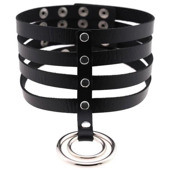 Collier Choker Punk Gothique En Simili Cuir Noir - Longueur 47 Cm - Alliage - Neuf Avec Étiquettes