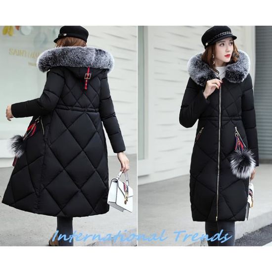 Manteau Hiver Femme doudoune femme longue Manteau fourrure Capuche Mince Garder au chaud. Noir Cdiscount Pret a Porter