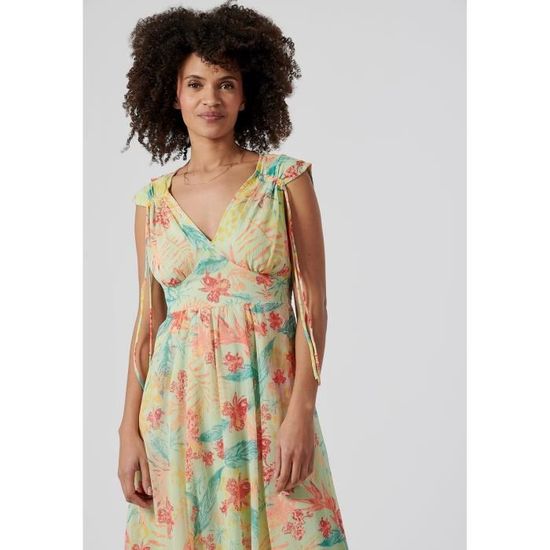 Robe longue imprime femme KAPORAL COVAL Col V Matiere fluide Badge metallique Cdiscount Pret a Porter