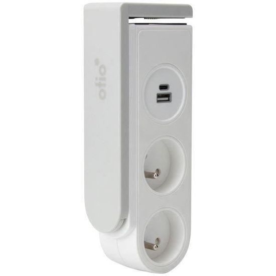OTIO Bloc prise clipsable 2prise 2p+t et 2 chargeur USB- 1,5m - Blanc