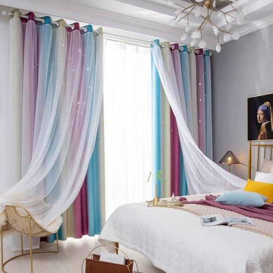 Rideau Grand Format Arc-en-ciel Pastel - 2.58m X 2.18m - Occasion En Très Bon état, Opaque
