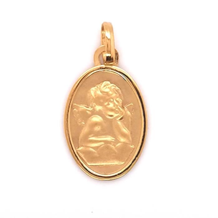 Pendentif Ancien Doré Double Portrait D'enfants - Collier Longue Chaîne Occasion