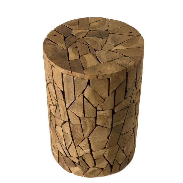 MACABANE SUZY - Table d'appoint marron ronde 30x30cm mosaïque bois Teck