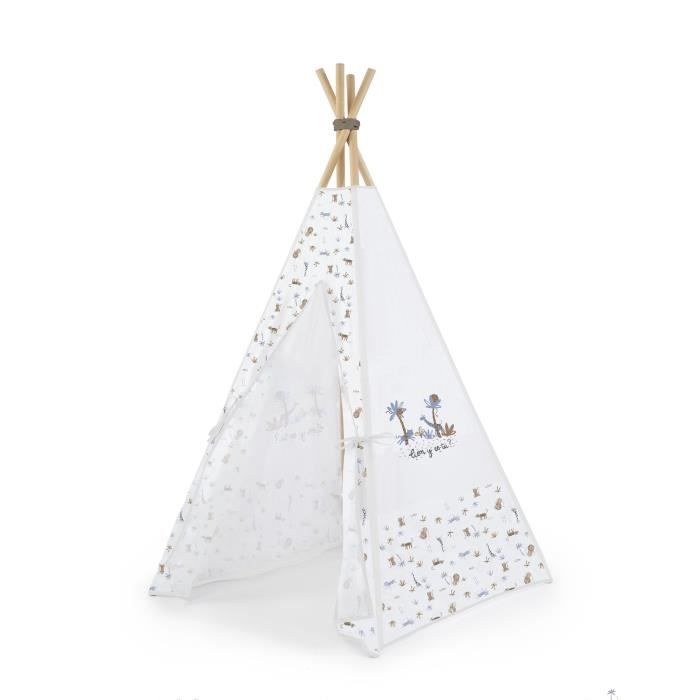 ABSORBA Tipi tissu imprimé 100% coton + Bâtons en bois Casablanca garçon