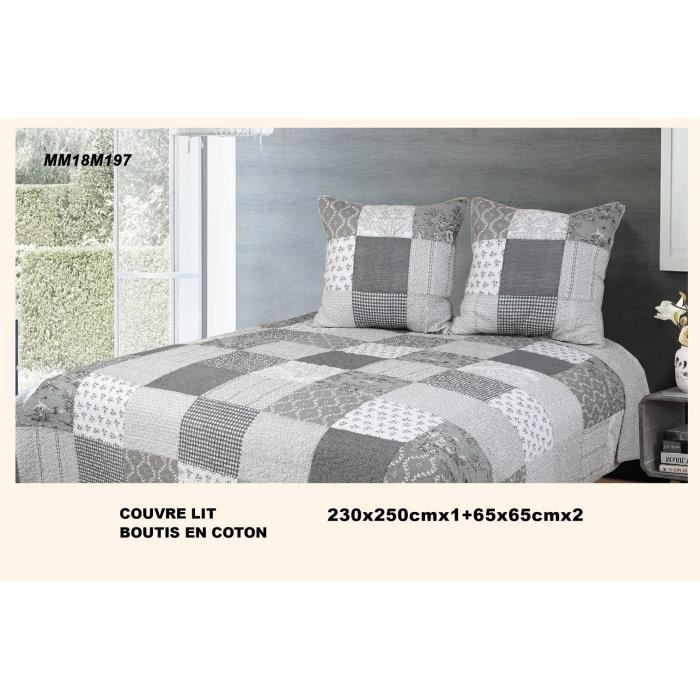Boutis Couvre-lit Patchwork Sweet Home Gris 230x250