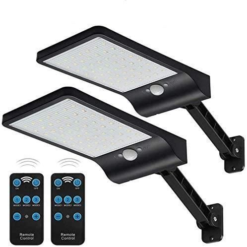 INDARUN 56 LED 550LM Lampes Solaires Extérieur Etanche IP65, Applique Murale Led Telecommande, Lampe de Sécurité Solaire Sans Fil po
