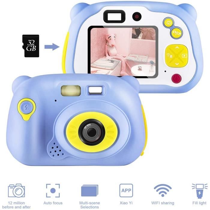 Appareils Photos Numériques pour Enfants, 12 Mégapixels 2720P HD 2.0 Pouces Écran Couleur Appareil Photo Enfants Selfie Caméra, avec