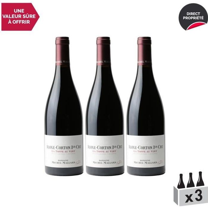 Aloxe-Corton 1er Cru La Toppe au Vert Rouge 2011 - Lot de 3x75cl - Domaine Michel Mallard - Vin AOC Rouge de Bourgogne - Cépage