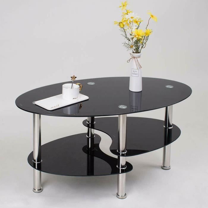 Table Basse en Verre, Design Moderne, Table de Salon Ovale