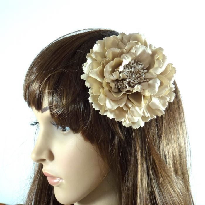 Accessoires cheveux - Broche fleur / pince cheveux mariage 11cm - beige