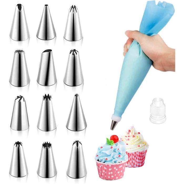 Poches a Douille Ensemble, 12 Douilles Patisserie, Poches à Douille Silicone Réutilisables, Adaptateur, DIY Poche Douille Pati[28]