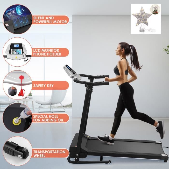 BESPORTBLE H36C Tapis de course pliable , vitesse jusqu’à 10 km / h(noir)【+Cadeau de noël 】
