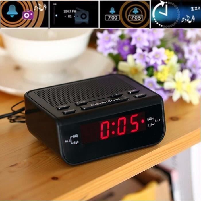 LED Numérique Radio Réveil FM Double Alarmes FM87.5-108MHz Lecteur Sonore EU Fiche 220V*AS