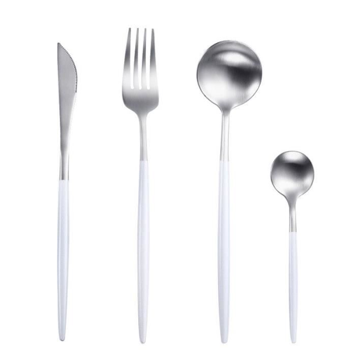 Services de table,Couverts en acier inoxydable 18-10,service de table,blanc et or,fourchette,cuillère,service - Type white silver