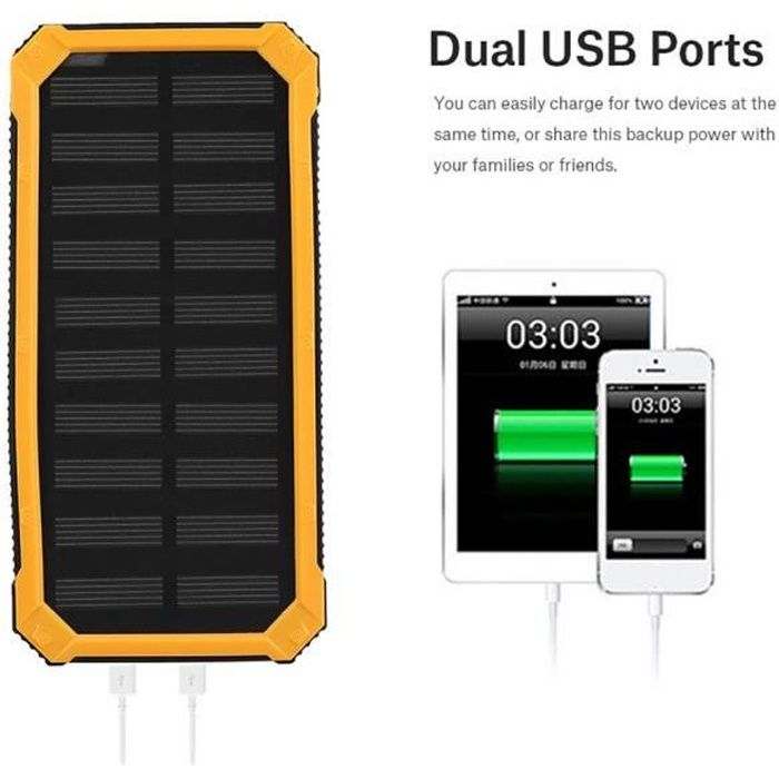 Drfeify Chargeur Power Bank Portable 20000mAh charge rapide double USB Polar Mobile Power Bank Case Kit de bricolage jaune