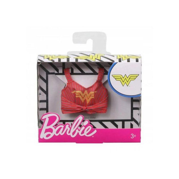 Barbie - Habit Poupee Mannequin - Debardeur Rouge Wonder Woman - Vetement - Tenue Top DC - Super Heros Fille