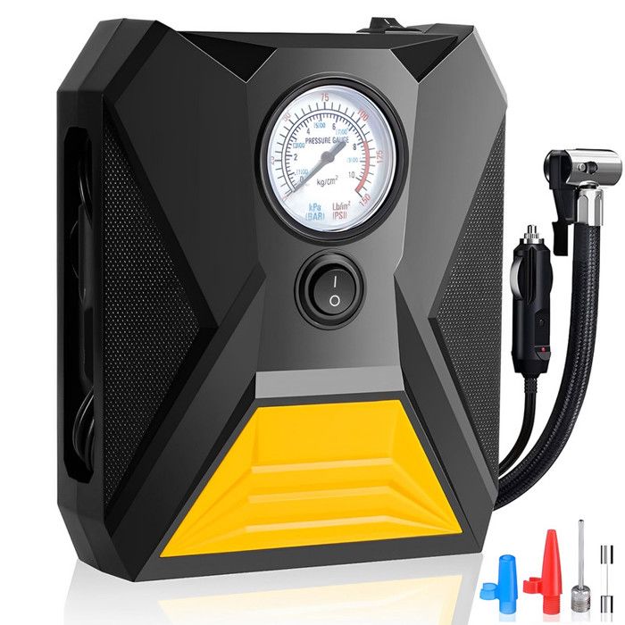 Gonfleur de Pneus Voiture,12V Mini Compresseur d'Air Portable,Pompe à Pneu électrique avec Manomètre et Lumière LED