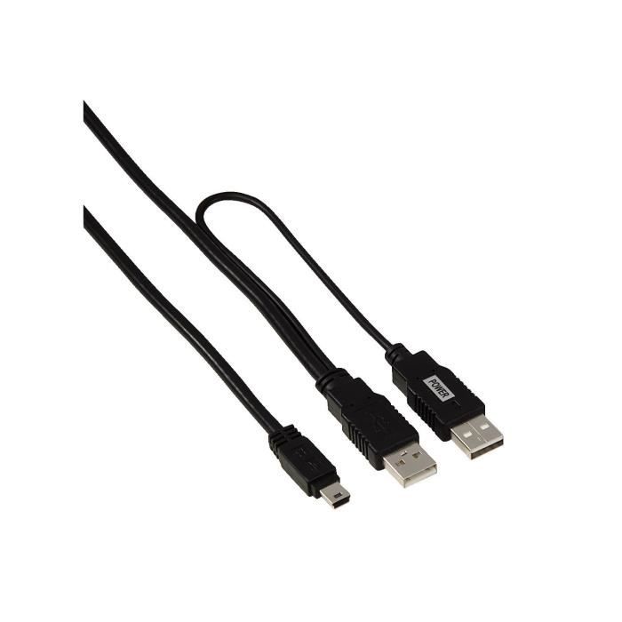 Double cordon USB 2.0 alimentation + données - pour périphérique mini USB 1m