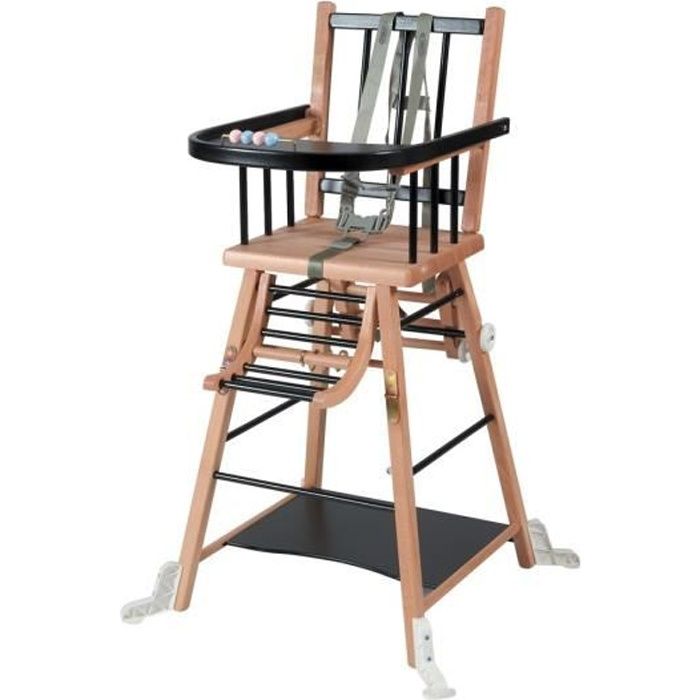 Combelle - Chaise haute bébé en bois Marcel bicolore noir - 57x95 cm