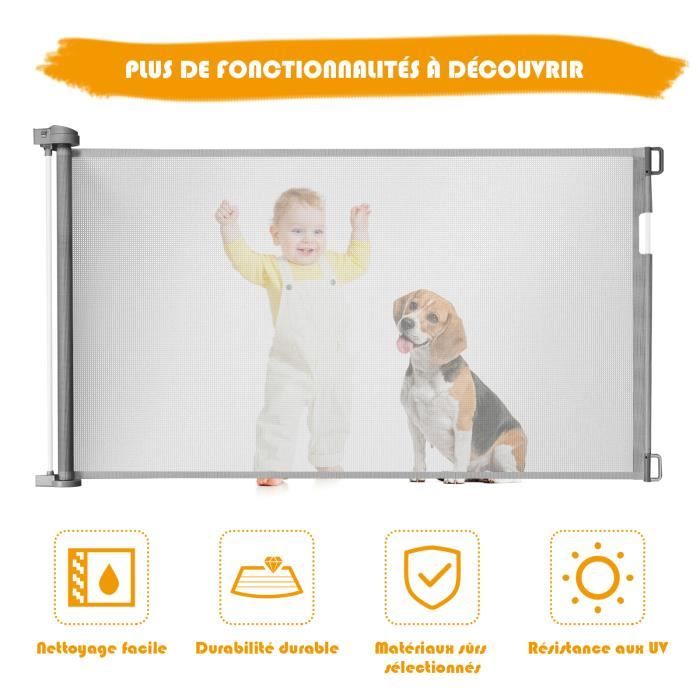 COSTWAY Barrière de Sécurité pour Bébés / Chiens Rétractable (Large : 0 - 137 CM) en Textile pour Escaliers, Couloir et Portes