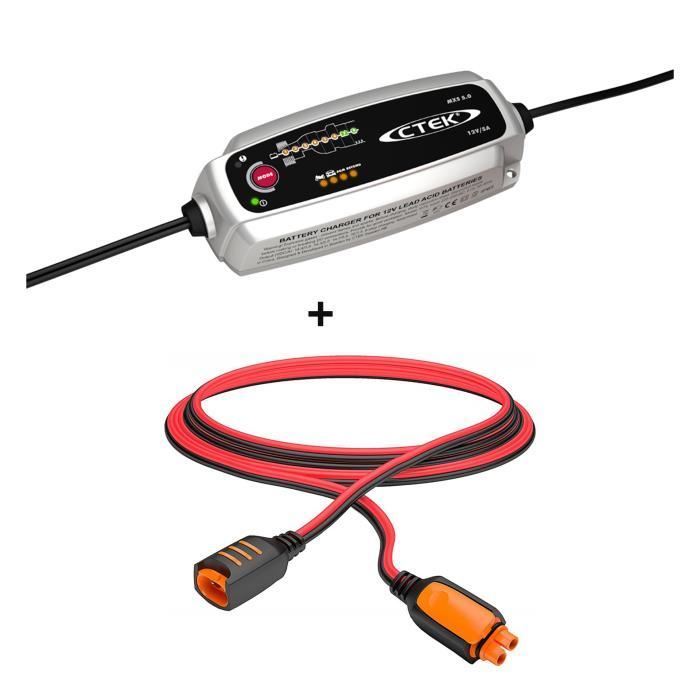 Kit CTEK MXS 5.0 + cable rallonge 2,5m- Chargeur de batterie intelligent - 12V 5A, pour batterie Auto, Moto, Jetski…