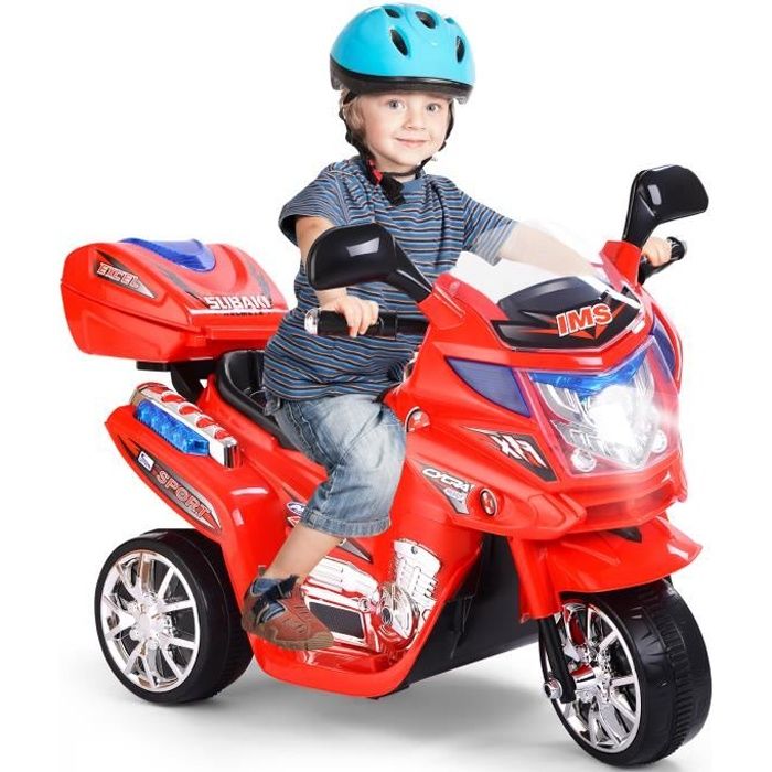 GOPLUS Moto Électrique pour Enfants 37-84 Mois à 3 Roues,Moto Scooter 6V 3 KM/h avec Effet Sonore et Lumineux, Charge 25 kg,Rouge