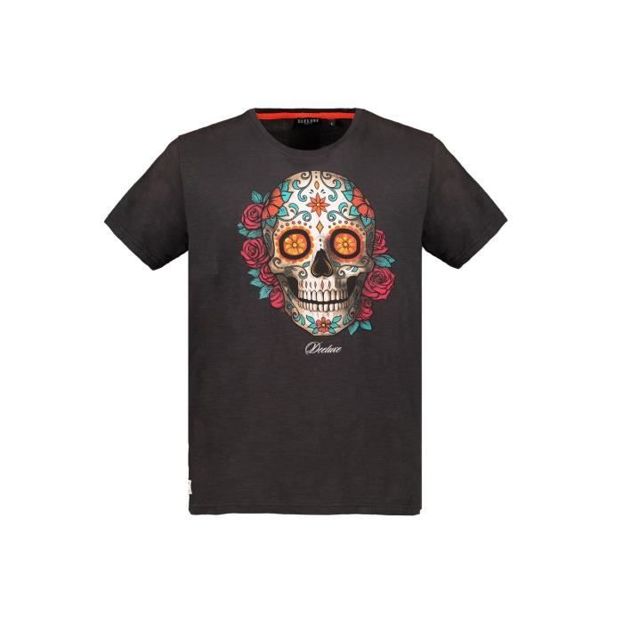DEELUXE T-shirt dessin crâne mexicain CALAVERA Charcoal