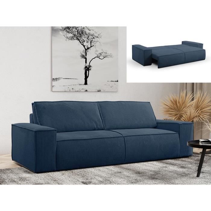 Canapé droit 3 places Bleu Velours Design Confort