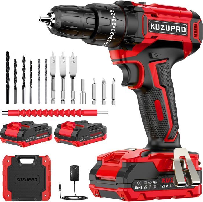 Kit Accessoires Bricolage 56 Pièces Perceuse-visseuse Sans Fil 20V 42Nm - 25+1 Positions Couple, Kit 56 Accessoires, Batterie 2Ah, LED, Rose Batterie 2Ah Chargeur Rapide