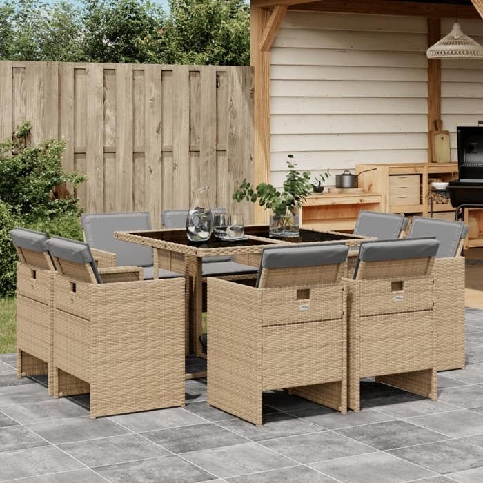 vidaXL Ensemble à Manger de Jardin avec Coussins 9 pcs Table et Chaise de Terrasse Meubles de Patio Mobilier dExtérieur