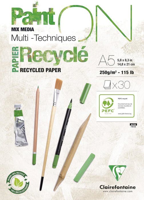 Bloc Dessin Multi-Techniques Clairefontaine PaintON Denim - 15 Feuilles 250g/m² Grain Rugueux A4