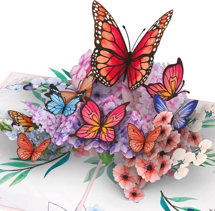 Carte De Vœux Pop-up 3D Papillon Et Fleurs Pour Femme, Petite Amie Et